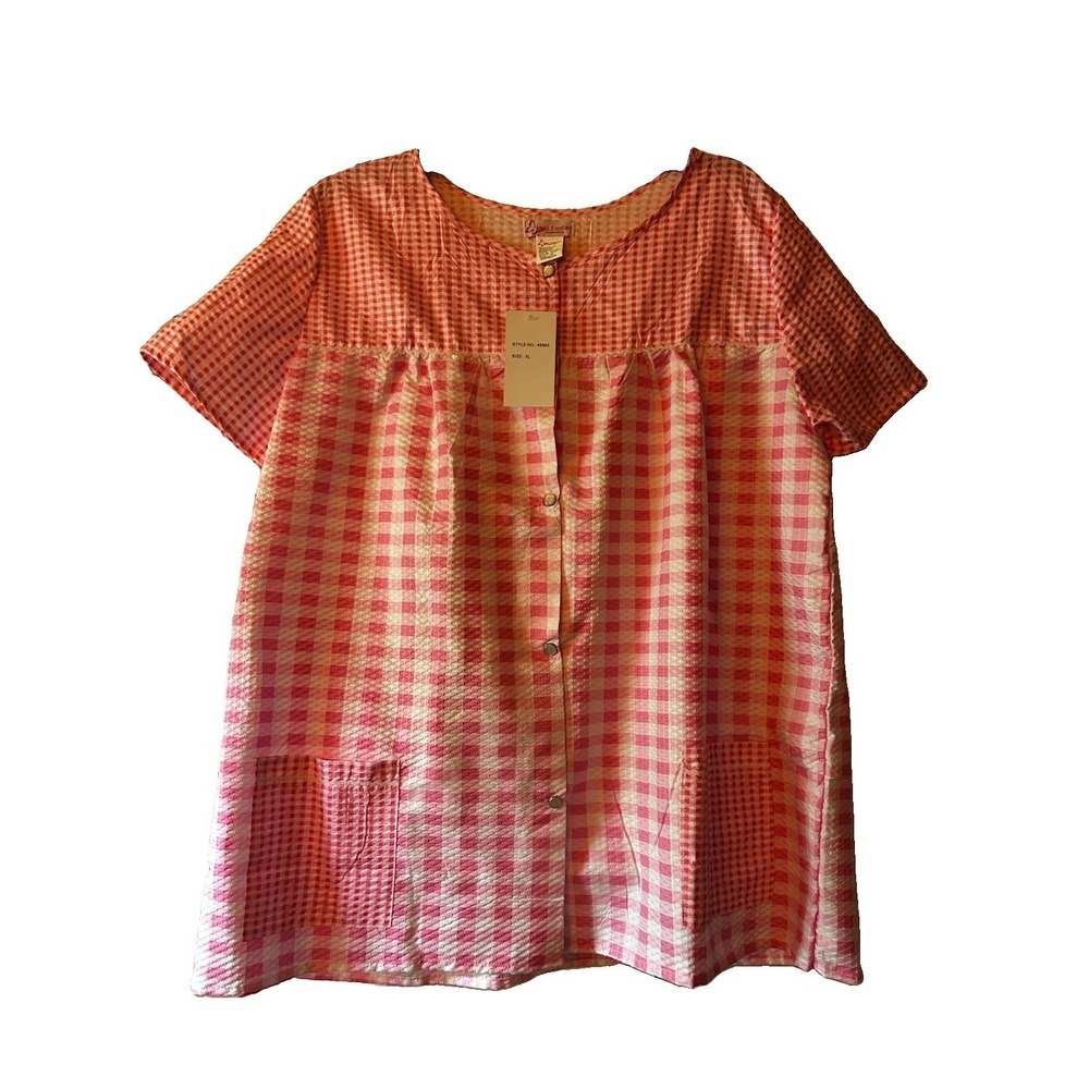 NWT LATI FASHION Pink Checks Short Duster House Coat Jacket Retro Size XL - New
